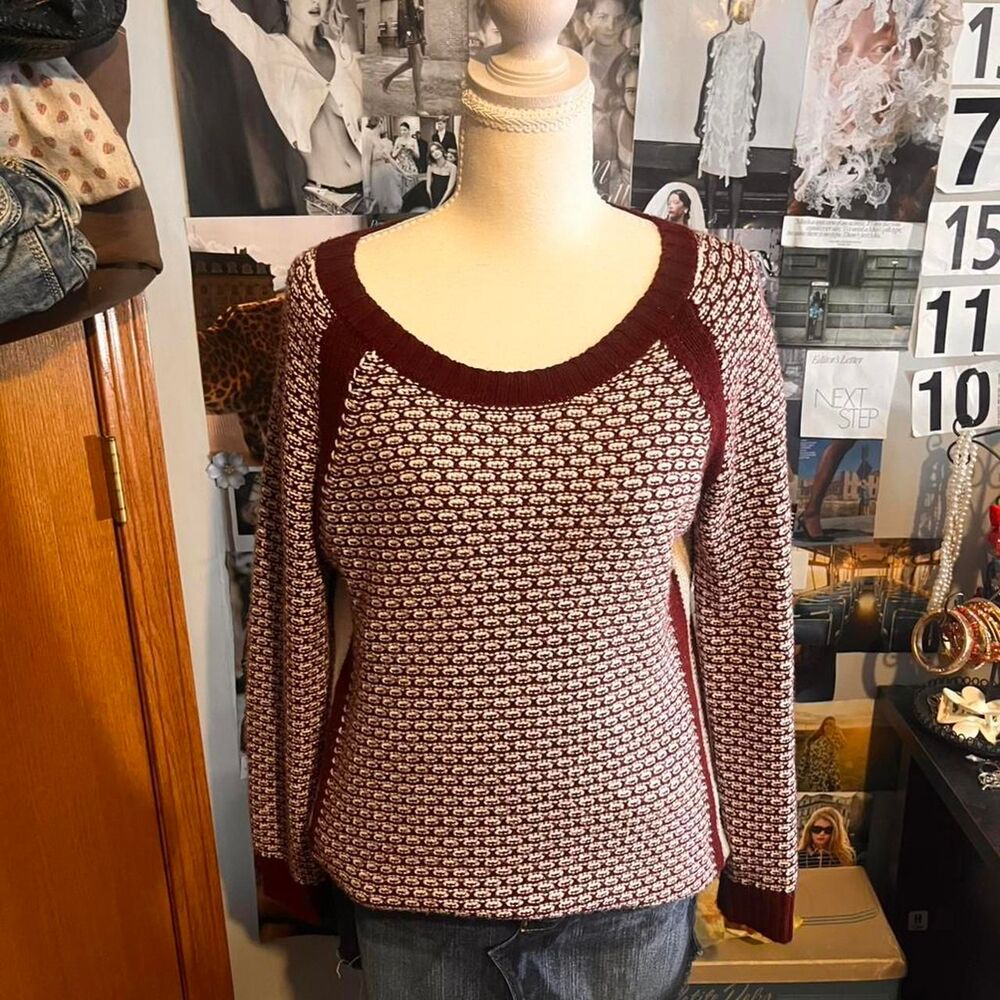 Pink Rose Women's Burgundy and White Jumper